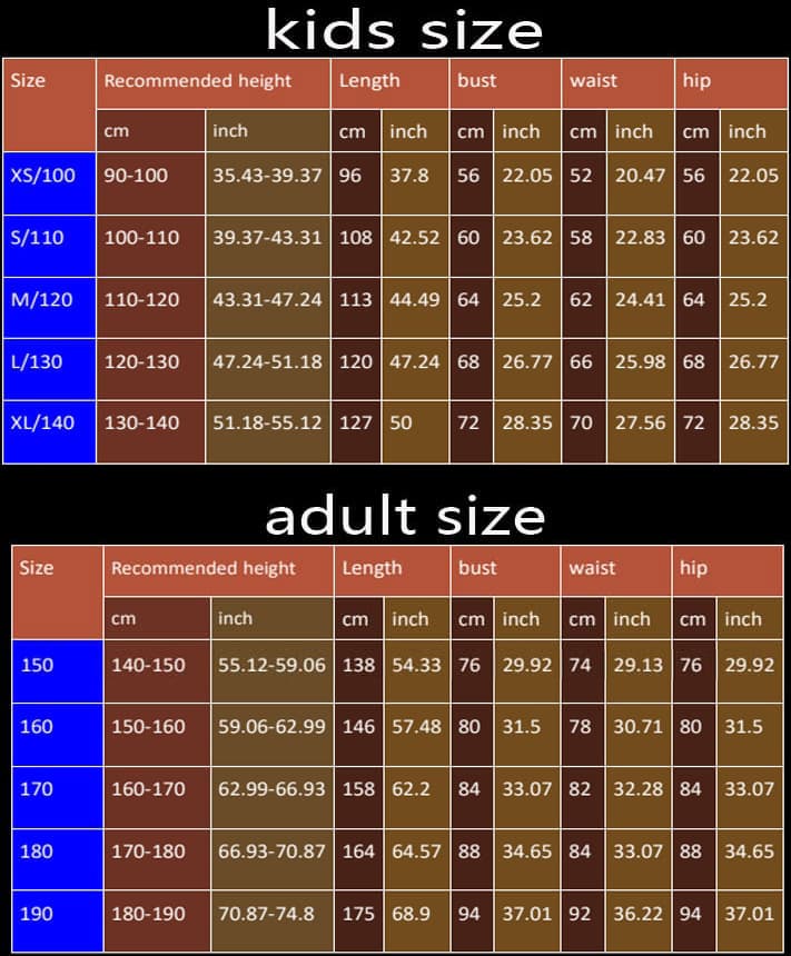 horrifiq spider man costume size chart