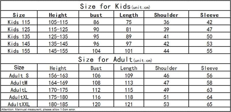 Harry Potter Couple Costume Size Chart