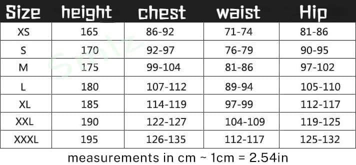 art the clown costume size chart